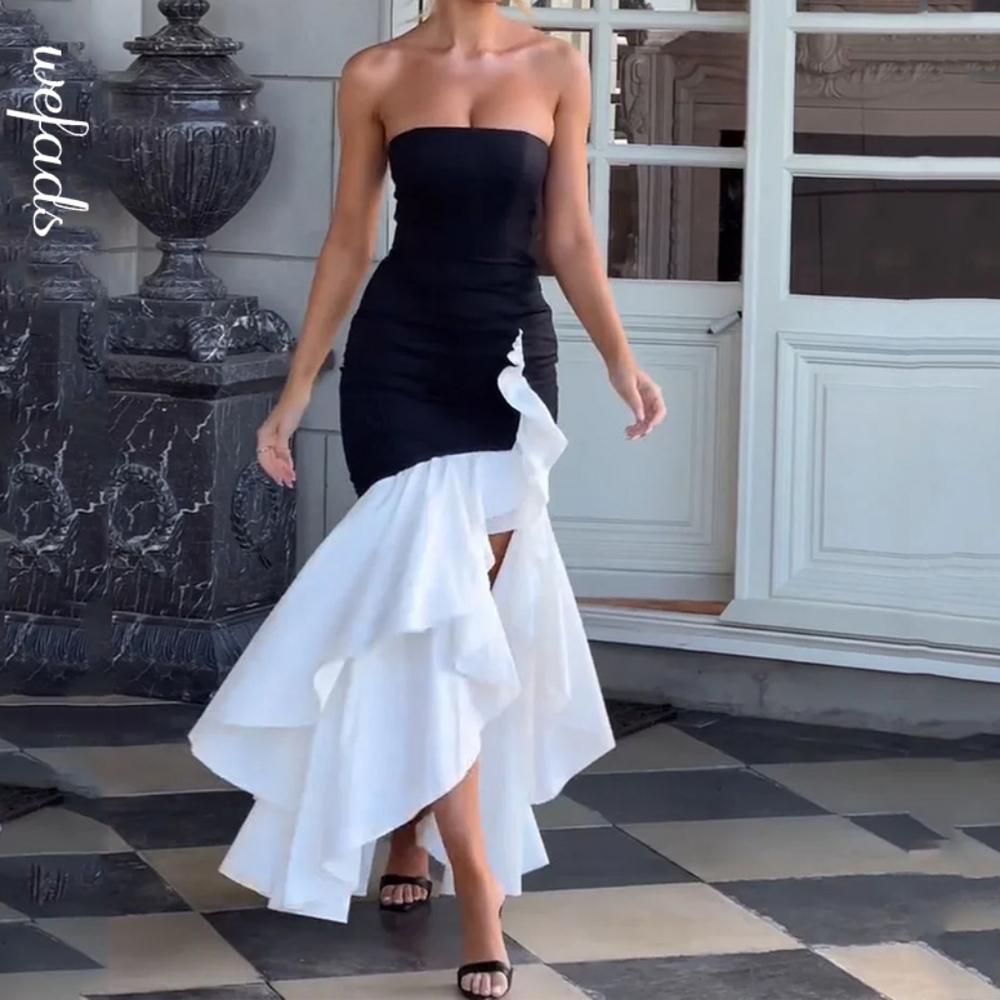 White Strapless Asymmetrical Cocktail Dress